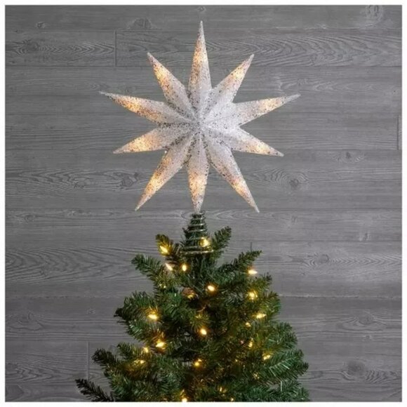 The Christmas Shoppe Electric 10-LED Glitter Star Tree Topper – Silver Light-Up - Picture 7 of 9